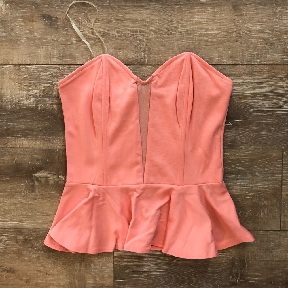 Strapless Coral peplum